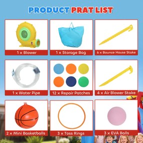 AIYAPLAY Castel gonflabil cu suflător 8 în 1, parc acvatic, tobogan, trambulină, piscină de mingi, Oxford, multicolor | Aosom Romania