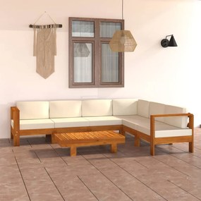 3057937 vidaXL Set mobilier grădină perne alb/crem, 7 piese, lemn masiv acacia