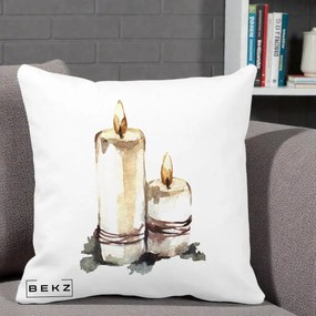Perna Decorativa Lumanari Acuarela Iarna, 40x40 cm, Alba Mata, Husa Detasabila, Perna Inclusa, BEKZ®