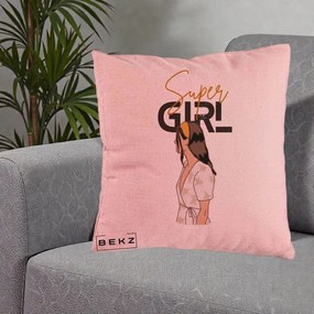 Perna Decorativa Super Girl Aesthetic, 40x40 cm, Roz, Husa Detasabila, Perna Inclusa, BEKZ®