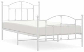353500 vidaXL Cadru de pat metalic cu tăblie de cap/picioare, alb, 100x190 cm