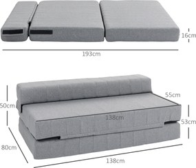 HOMCOM Fotoliu pliabil cu funcție de pat, pat pentru oaspeți, pliabil, până la 250 kg, 138x80x50 cm, Gri | Aosom Romania