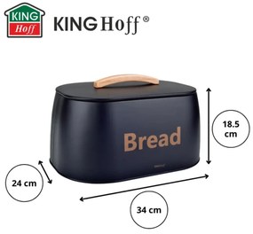 Cutie pentru pâine din metal cu mâner din lemn, 34×24×18.5 cm, neagră, KINGHoff KH-1946
