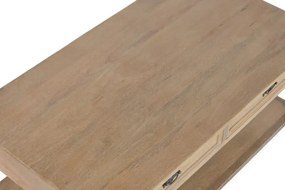 Măsuță de cafea din lemn masiv de mango, finisaj natural maro, 2 sertare și poliță inferioară, 110 x 60 x 45 cm, „Classic"
