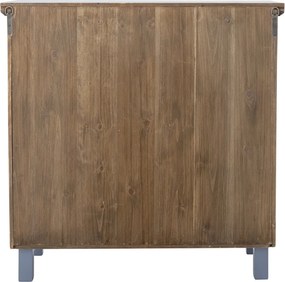 Vitrină vintage din lemn masiv, albastru mat, cu 2 uși din sticlă și interior maro, „Hazem", 80 x 35 x 80 cm