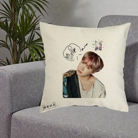 Perna Personalizata K-pop BTS J-Hope Par Roz Autograf, 40x40 cm, Ecru, Husa Detasabila, Perna Inclusa, BEKZ®
