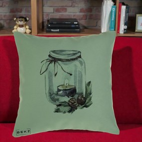 Perna Decorativa Felinar cu Lumanare si Conuri, 40x40 cm, Verde, Husa Detasabila, Perna Inclusa, BEKZ®