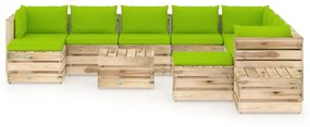 Set mobilier gradina cu perne, 12 piese, lemn verde tratat bright green and brown, 12