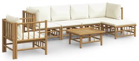 3155181 vidaXL Set mobilier de grădină cu perne alb crem, 7 piese, bambus