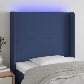 3123748 vidaXL Tăblie de pat cu LED, albastru, 83x16x118/128 cm, textil