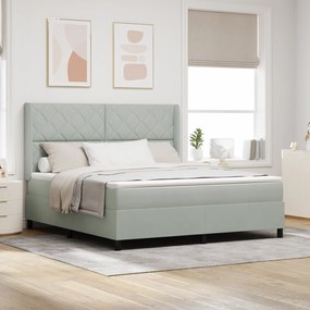 vidaXL Pat box spring cu saltea, gri deschis, 180x200 cm, catifea