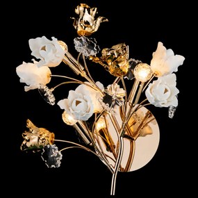 Aplica Rosalia cu Flori Ceramice, 3 Brate, Finisaj Gold - Bussy Lighting 7220-3W
