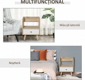 HOMCOM Noptieră cu Sertar și Raft, Mobilier Compact pentru Dormitor sau Sufragerie, Economie Spațiu, Lemn, Alb | Aosom Romania