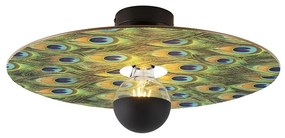 Plafoniera neagră cu abajur plat design păun 45 cm - Combi