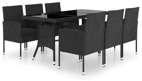 3059423 vidaXL Set mobilier de grădină, 7 piese, negru, poliratan