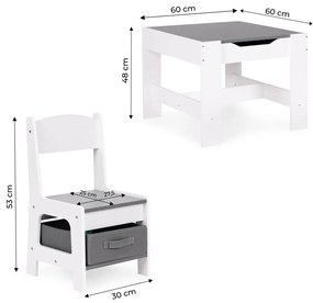 Mobilier pentru copii set masă 2 scaune cu tablă de cretă alb