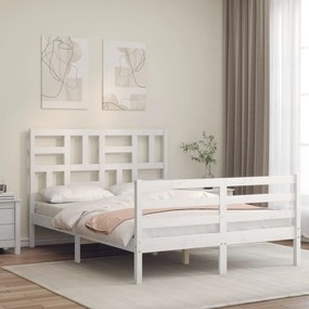 3194872 vidaXL Cadru de pat cu tăblie, dublu, alb, lemn masiv