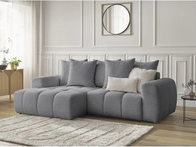 Colțar gri extensibil/cu spațiu de depozitare cu tapițerie din țesătură bouclé (cu colț pe partea stângă/cu șezlong) Roxelane – Bobochic Paris