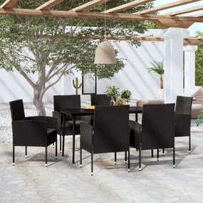 Set mobilier de gradina, 7 piese, negru negru si gri, Lungime masa 140 cm, 7