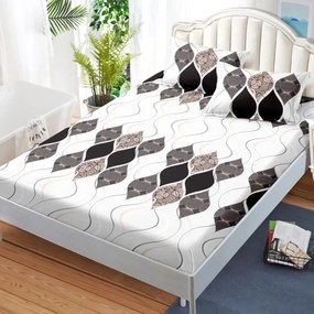 Husa de pat cu elastic si 2 fete de perna, tesatura tip finet, pat 2 persoane, alb / gri, HBFJ-170