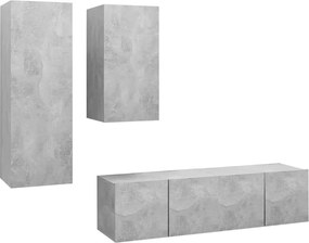 vidaXL Set de dulapuri TV, 4 piese, gri beton, lemn prelucrat