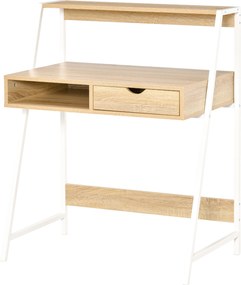 HOMCOM Birou secretar Birou Calculator Stil neoretro sertar Nisă etajeră metal alb Aspect stejar deschis | Aosom Romania