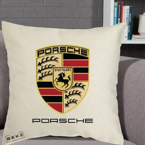 Perna Personalizata Porsche Stuttgart, 40x40 cm, Ecru, Husa Detasabila, Perna Inclusa, BEKZ®