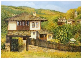 Tablou pe sticlă - Cabane în timpul verii (70x50 cm)