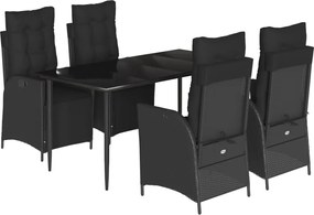 vidaXL Set mobilier de grădină cu perne, 5 piese, negru, poliratan