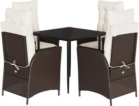 vidaXL Set mobilier de grădină, 5 piese, cu perne, maro, poliratan