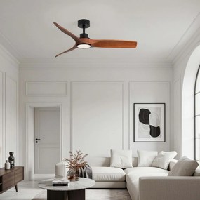 Lustra LED cu Ventilator si telecomanda HOVER D-132cm negru/ lemn inchis