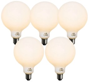 Set de 5 becuri LED G125 opale, reglabile, E27, 5W 450 lm 2200K