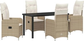 vidaXL Set de masă pentru grădină cu pernă 5 pcs Bej poliratan