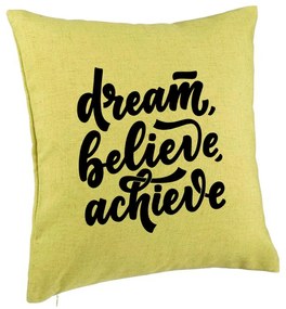 Perna Decorativa, Model Dream Believe Achieve, 40x40 cm, Verde, Husa Detasabila, Burduf