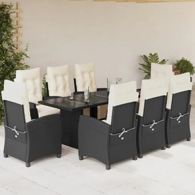 vidaXL Set mobilier de grădină cu perne, 9 piese, negru, poliratan