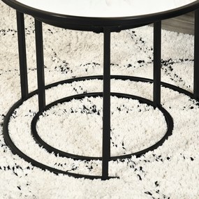 HOMCOM Lot de 2 Mese de Cafea Rotunde telescopice empilabile Blat din lemn aspect marmură și Picior metalic negru | Aosom Romania