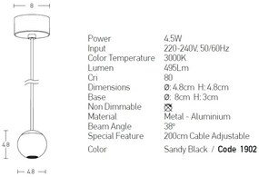 Pendul LED design modern Alesa negru nisipos
