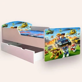 Pat Copii cu PAW PATROL ( Patrula Catelusilor) Varianta 3 Mic 2-6 ani 130x60 cm varianta cu sertar si saltea SafeNest CMG51893976793428