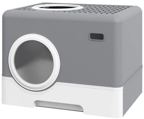 PawHut Bacă de litter pentru pisici casă de toaletă litter pentru pisici dublă ușă batantă și superioară 52 x 41 x 38,5 cm gri | Aosom Romania