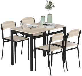 Set HOMCOM de Masă și 4 Scaune, Design Dreptunghiular, Oțel și MDF, Negru și Lemn Natural, 100x63x76.5cm și 45x40x82cm | Aosom Romania