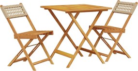 vidaXL Set mobilier bistro, 3 piese, poliratan bej/lemn masiv