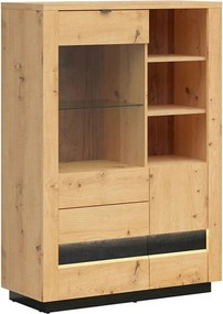 Vitrina OSTIA, stejar artisan/negru, PAL/sticla securizata, 101x42x144