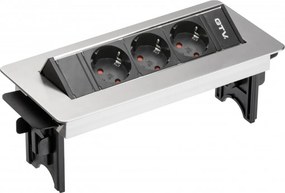 Priză încorporabilă în blat GTV, 3 prize Schuko, oțel inoxidabil, 269 x 112 mm Oțel inoxidabil, Otel inoxidabil, L:269 mm; l:112 mm; H:94 mm
