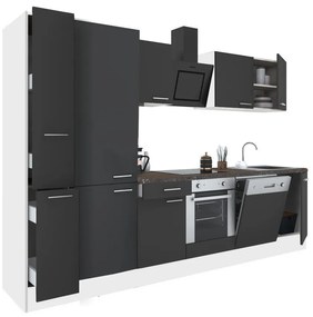 Mobilă de bucătărie Yorki 310, corp alb, față antracit satinat, element inferior cuptor, dulap raft