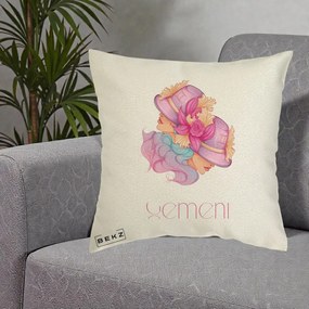 Perna Personalizata Zodie Gemeni, 40x40 cm, Ecru, Husa Detasabila, Perna Inclusa, BEKZ®