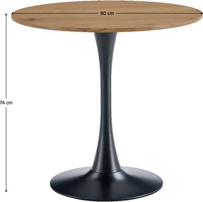 Masă de sufragerie, stejar/negru, diametru 80 cm, REVENTON NEW
