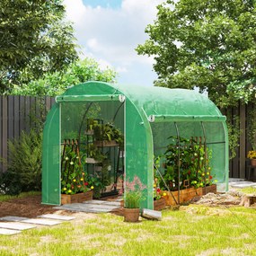 Outsunny Seră tunel de grădină 6 m² 3 x 2 m cu 1 ușă + 2 pereți laterali cu fermoar, 6 ferestre, verde | Aosom Romania