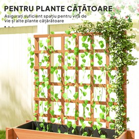 Outsunny Jardinieră cu 3 Niveluri și Grilaj pentru Plante Cățărătoare, Straturi Ridicate din Lemn, 95x95x110cm, Natural | Aosom Romania