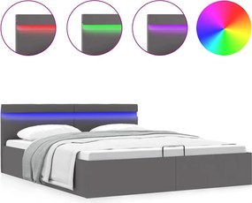 vidaXL Cadru pat hidraulic, depozitare, LED, gri, 160x200 cm piele eco