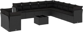 vidaXL Set canapele de grădină, 12 piese, cu perne, negru, poliratan